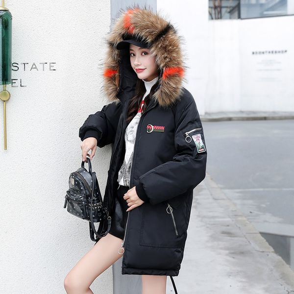 

2019 winter women hooded coat fur collar thicken warm long jacket female plus size 3xl outerwear parka ladies, Black