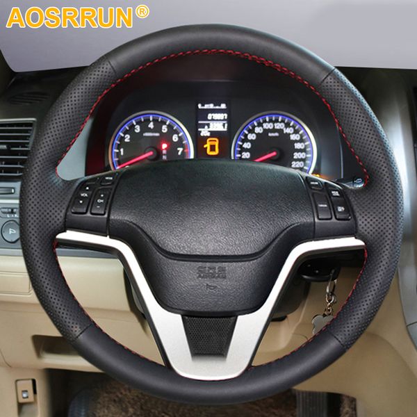 

car accessories leather hand-stitched car steering wheel cover for crv 2007 2008 2009 2010 2011