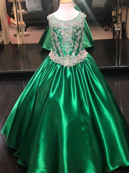 

modern emerald green little girls pageant dresses a line satin new sequined rhinestones ruched satin prom evening party flower girls dress, White;red