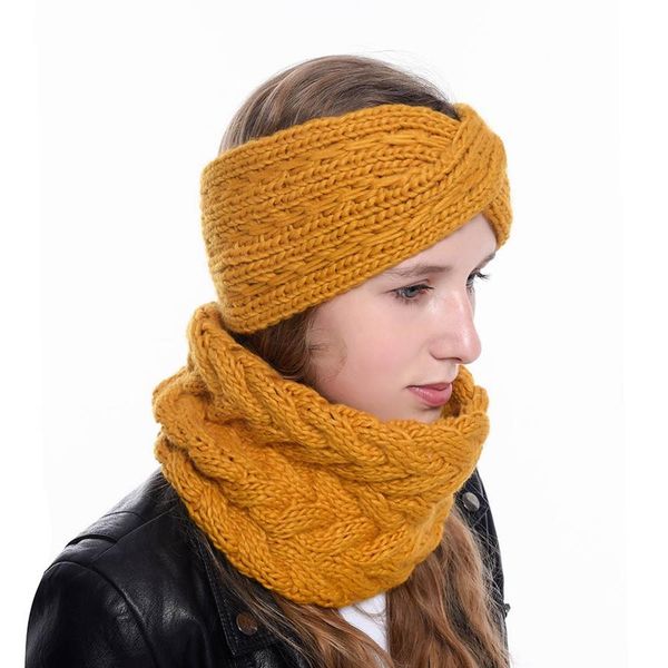 

fashion knit headband scarf set sports hair band winter warm solid color knitted sports woman crochet scarves jj20046, Blue;gray