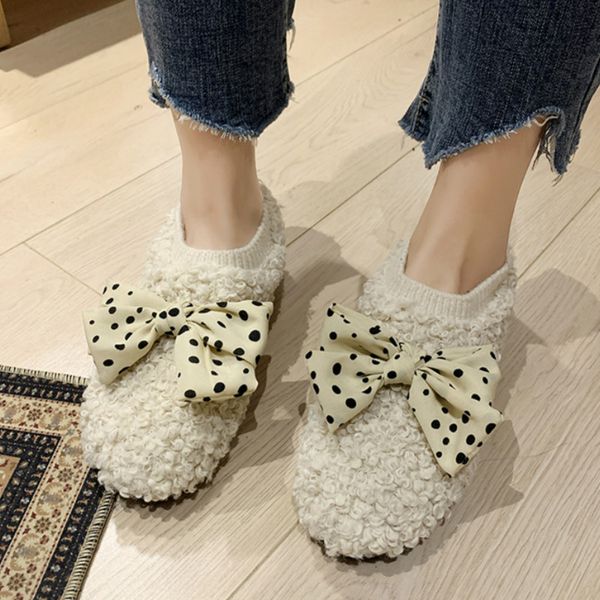 

new fashion winter women shoes bow peas shoes female wear wild warm lazy a pedal casual plush u12-96, Black