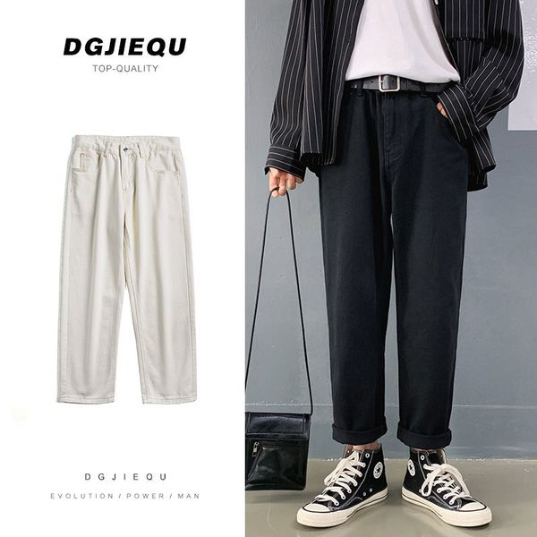 

summer black beige jeans men's fashion retro casual straight jeans men streetwear wild loose denim trousers mens s-2xl, Blue