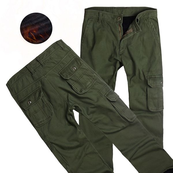 

casual straight slim plus velvet thickened multi-pocket overalls men, Black;gray