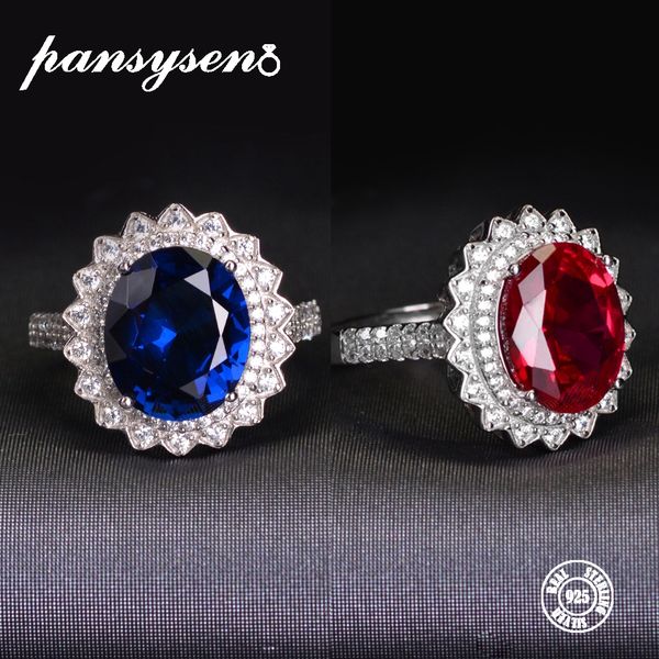 

pansysen natural sapphire ruby wedding ring luxury real 925 sterling silver opening adjustable rings for woman anniversary gift, Golden;silver
