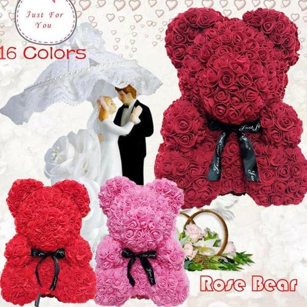 

25cm pink teddy bear / w heart flower foam rose valentine's day for girlfriend gift gift birthday wedding f1i9