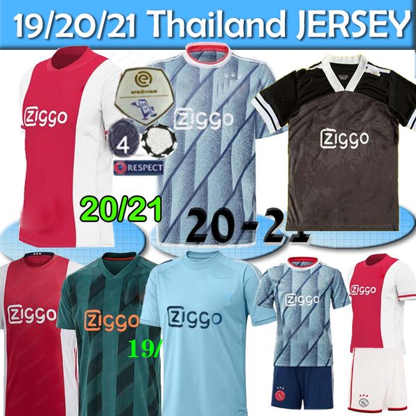 

20 21 ajax home soccer jerseys #21 de jong away shirt ajax 19/20 #10 tadic #4 de ligt #22 ziyech men kids football uniform thailand, Black;yellow