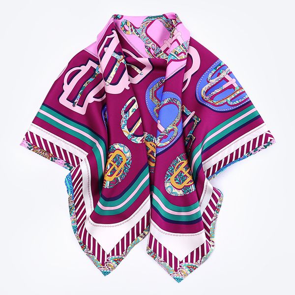

fashion buckles print 100% twill silk scarf wraps hijab womens large square silk scarfs shawl 90*90cm christmas gifts, Blue;gray