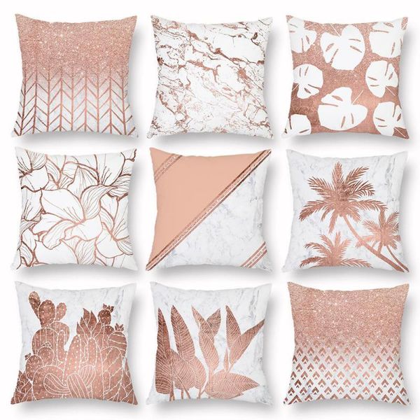 

scandinavian style rose gold geometric cushion pink marble cactus flower pillow square palm tree monstera leaf for sofa chair