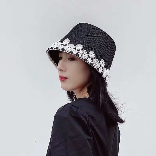 

straw bucket basin fisherman women's fashionable chic flower bucket all-match literary fisherman outdoor hat basin hat, Blue;gray