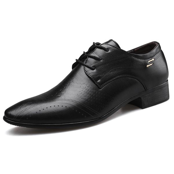 

men formal shoes leather business casual shoes men dress office wedding shoes male breathable oxfords, Black