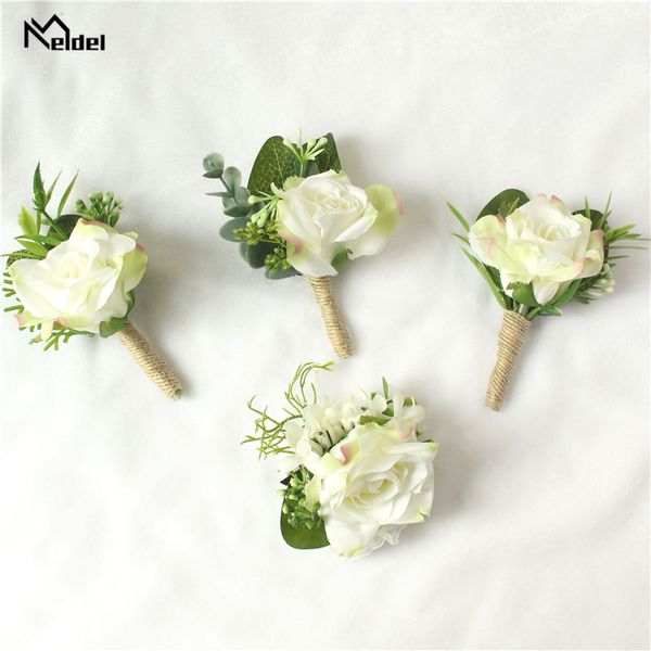 

meldel white silk groom boutonniere pins wrist corsage bridesmaid boutonniere cuff bracelet wedding witness silk corsage flowers
