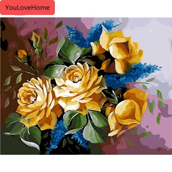 

раскраска по номерам розовые цветы наборы рисование холст ручная роспись diy масляная живопись картины домашнее украшение искусство подарок