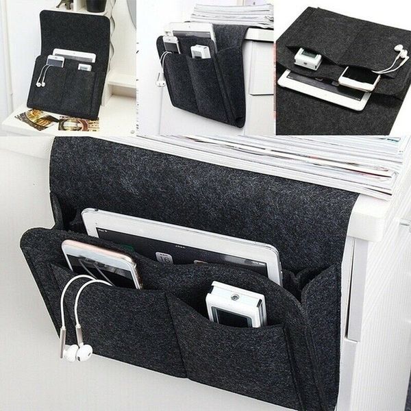 

bedside felt storage bag with pockets bed sofa desk hanging organizer for phone magazines tablets remotes j8