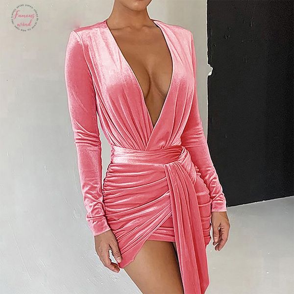 

2020 autumn winter dress lace up velvet dresses deep v neck autumn bodycon party dress women clothes long sleeve vestidos, Black;gray