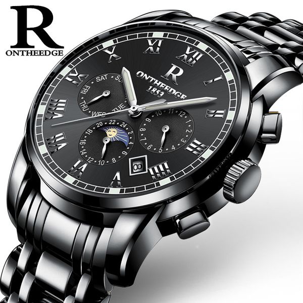 

men's watch luxury multi-dial automatic mechanical wristwatches waterproof stainless steel calendar men business watch relojes, Slivery;brown