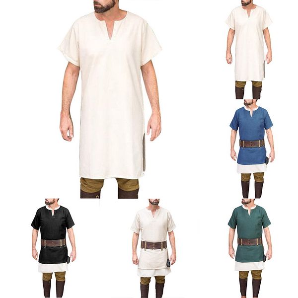 

2019 men t shirt medieval plain warrior knight without belt retro one piece short-sleeved costumes camiseta masculina, White;black