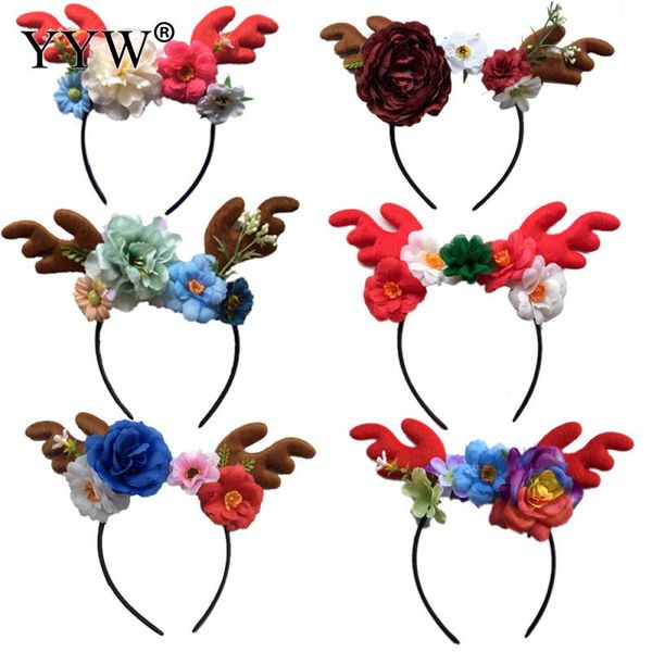 

rose artificial flower cloth headband decor cute baby hairband christmas headband for kids antler horns cosplay new year gift
