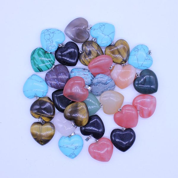 

heart natural stone gemstone pendants polished loose beads silver plated hook fit bracelets and necklace heart fashion jewelry gga3549-2