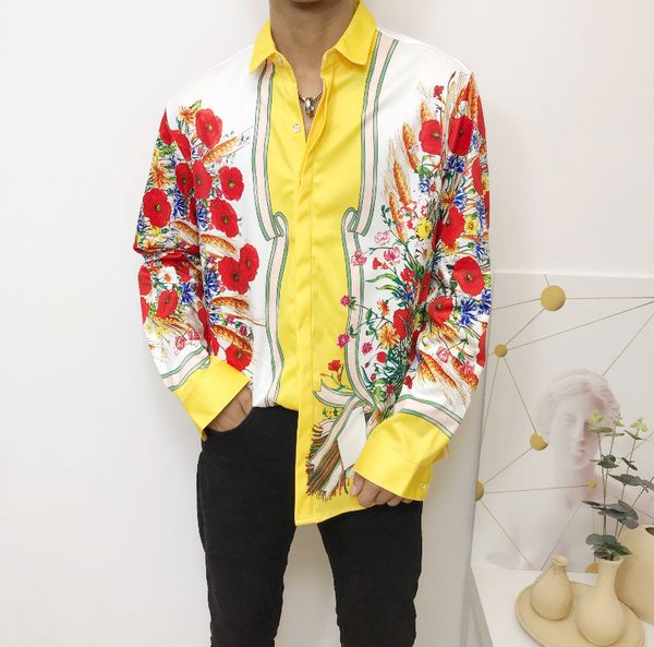 

2019 men 3g floral tiger print colour mixture luxury ca ual harajuku hirt long leeve men 039 medu a hirt 4g m 3xl