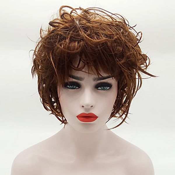 

hairjoy women brown synthetic hair wig short puffy bangs layered curly wigs, Black