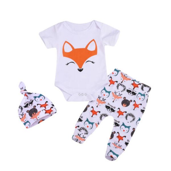

CANIS Brand Newborn Infant Baby Girl Boy Animal Printed Tops Romper Pants Hat Outfits Set Clothes 0-24M