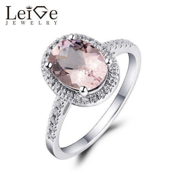 

leige jewelry 925 silver morganite ring oval cut fine jewelry anniversary gift natural gemstone rings with stones for women, Golden;silver