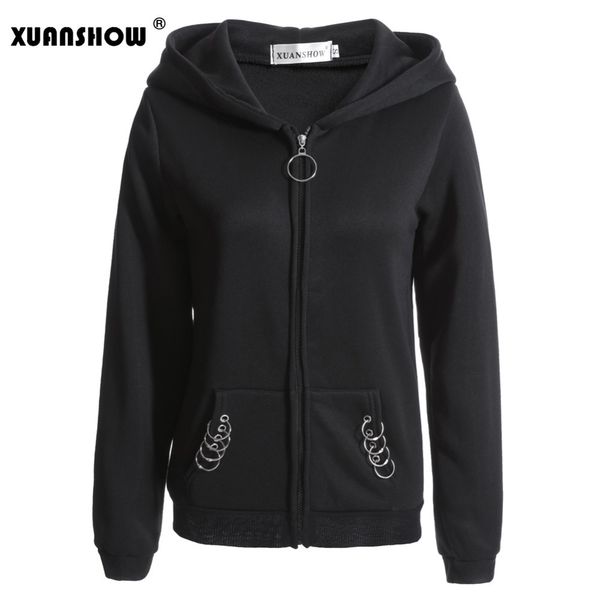 

xuanshow women's hoodies sweatshirt long sleeve fashion big hat harajiku punk female coat iron ring casual sudadera s-5xl, Black