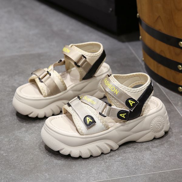 

women sandals 2020 new summer thick sole platform shoes female wild sport increase casual roman beach shoes ladies, Black