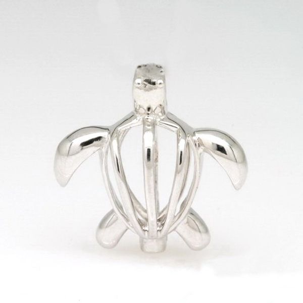 

solid 925 silver sea turtle locket cage, sterling silver can open pearl bead cage pendant fitting diy jewellery charms