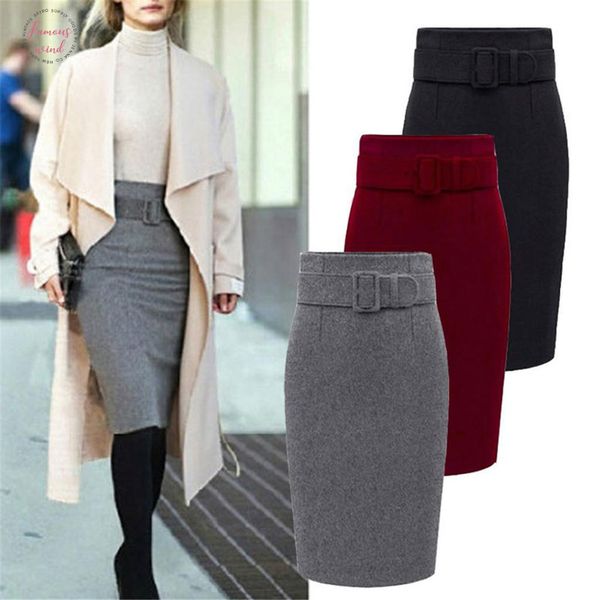 

womens winter warm straight high waist skirts 2019 fall bodycon pencil long plus size s 3xl female elegant slim skirts, Black