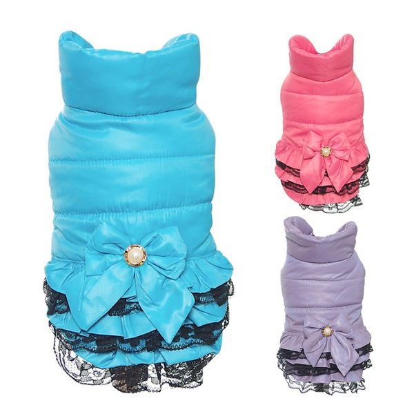 

winter warm new dog dress clothes sweety bowknot pet princess dresses for puppy cats teddy winter dress
