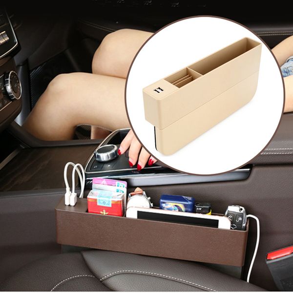 

usb car seat crevice storage box multi-function leather car storage box organizer universal seat crevice boxes