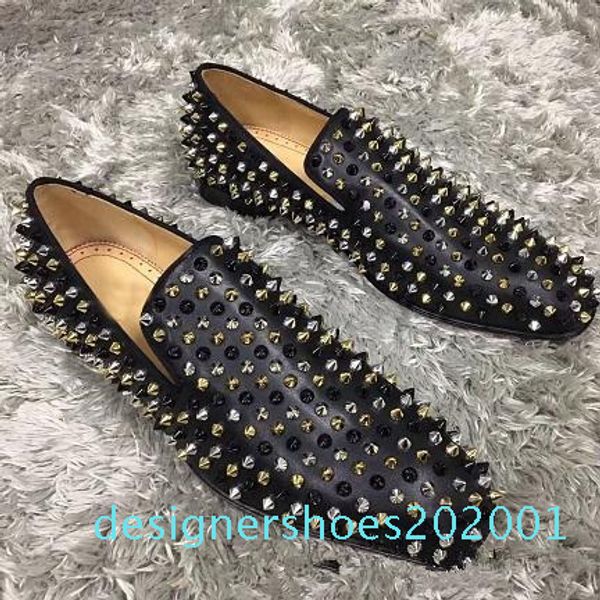 

brand red bottom loafers luxury party wedding designer black patent leather suede spikes studded dress casual shoes for men shoes d09 d01