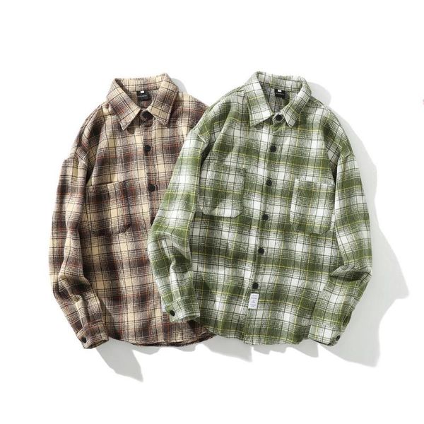 

мужские повседневные клетчатые рубашки карманные с длинным рукавом свободные щеткой уличная одежда топы блузка фланелевая рубашка досуг реше, White;black