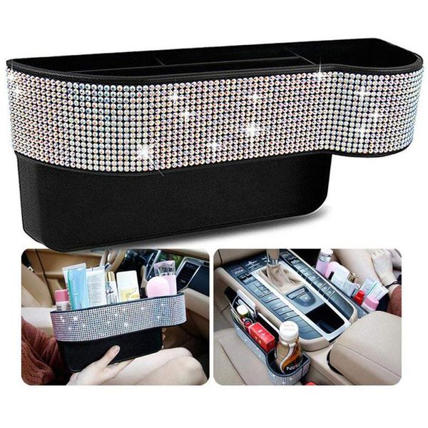 

car right side seat gap storage box pocket organizer deep grooves phone holder diamond inlaid stowing tidying car accessories
