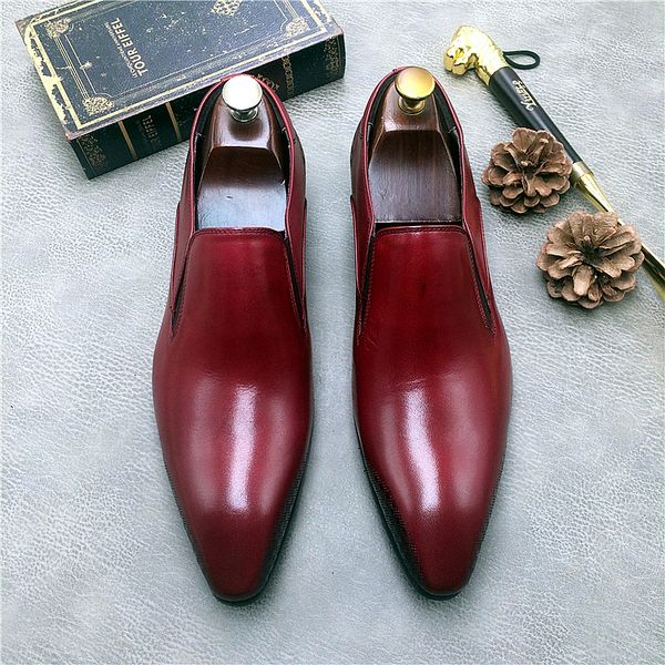

red man wedding fashion genuine leather oxfords shoes slip on tuxedo design italian leather derby shoes autumn oxfords, Black