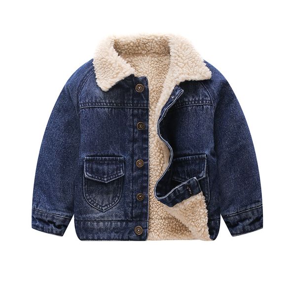 

new winter private paragraphs short jacket tide baby young children's cartoon wings lambs wool denim jacket, Blue;gray