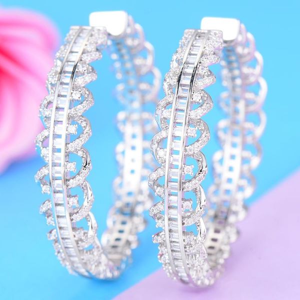 

godki 3 tone cubic zircon statement big hoop earrings for women wedding dubai bridal square circle hoop earrings 2019, Golden