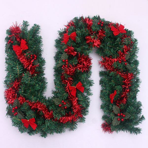 

2.7m christmas garland christmas rattan with ribbon bows snow red fruit decorations for home ing