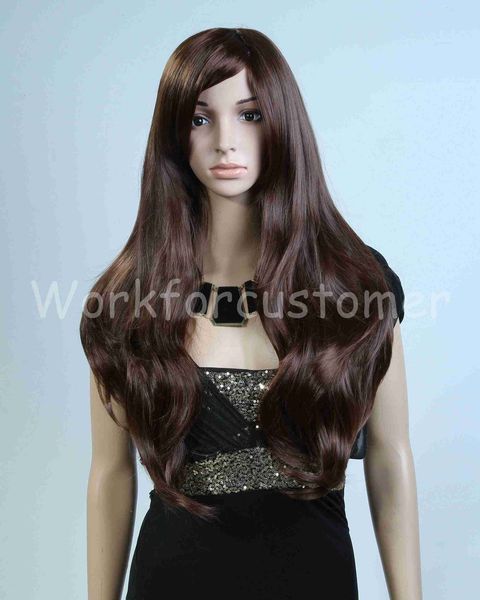 

высокая женская мода длинные вьющиеся волны волос парик жаропрочных роуз парик, Black