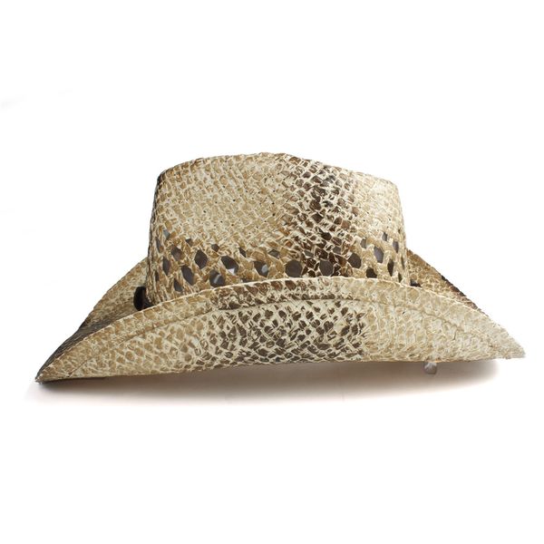 

2019 fashion women men hollow western cowboy hat lady dad handmade straw bohemia sombrero hombre straw cowgirl jazz sun hat, Blue;gray