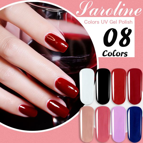

saroline new series 8ml ordinary gel nail art polish set long lasting uv led soak of art gel varnish for diy design lacquer, Red;pink