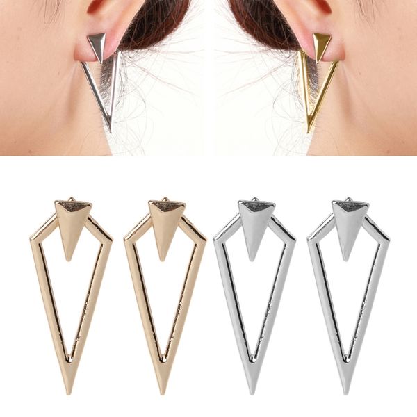 

metal double triangle stud earring women geometric statement gothic jewelry, Silver