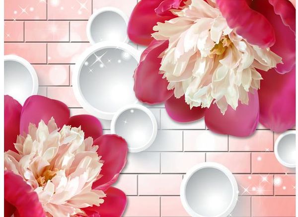 

3d wall brick peony flower tv background wall 3d murals wallpaper for living room