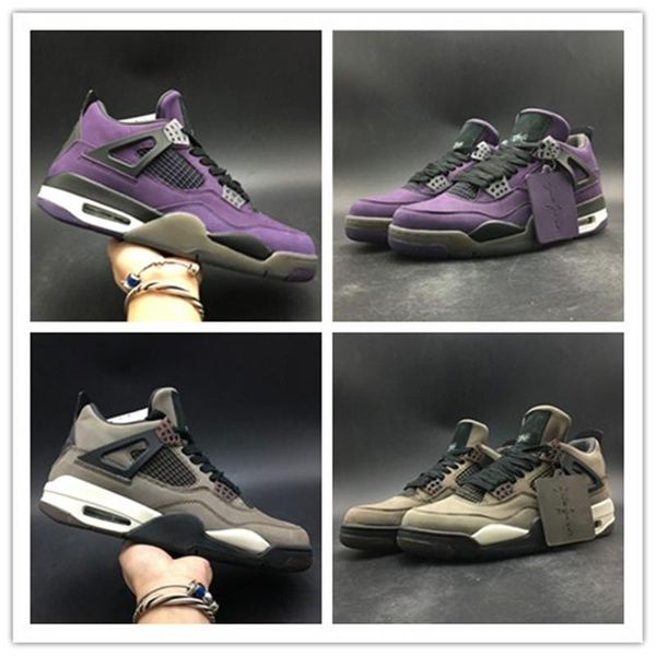 

2019 Travis Scotti Basketball Shoes 4s Upper Suede Purple Brown Fashion Designer Sneakers Houston Oilers Mens Athletic Sports Shoes
