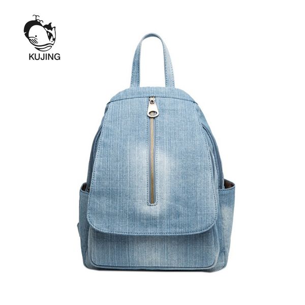 

kujing women's backpack fashion denim multi-purpose women travel leisure backpack student bag ladies