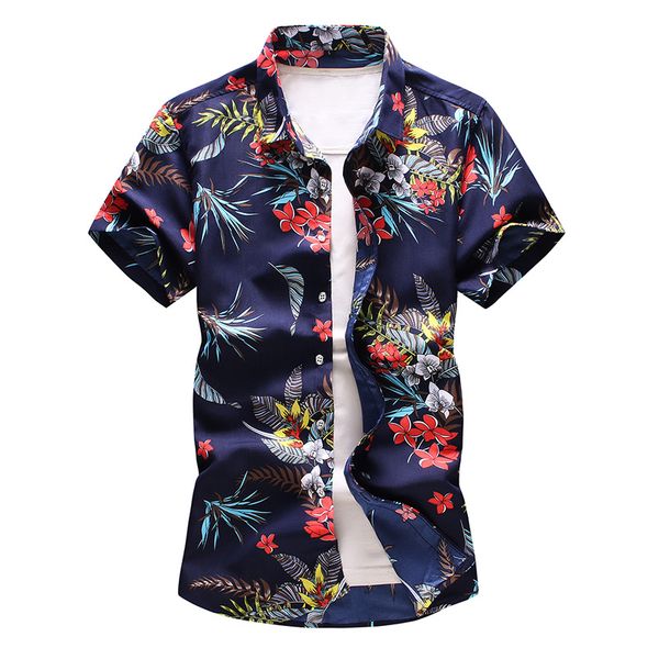 

short sleeve blouse men casual plus size slim floral men's shirts social shirt for man fashion flower print summer, White;black