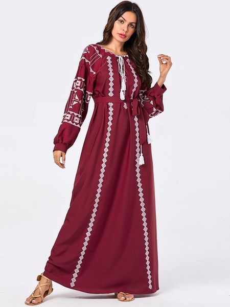 

mc209124 арабских большого размера женщины красного пояс вышивка длинного ислам мусульманского платье платье frauen бурка muzulmanski, Red