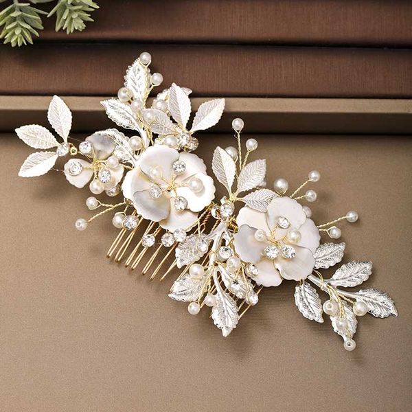 

wedding tiara hair comb hair accessories women pearl rhinestone comb jewelry handmade headdress wedding bride ornaments, Golden;white