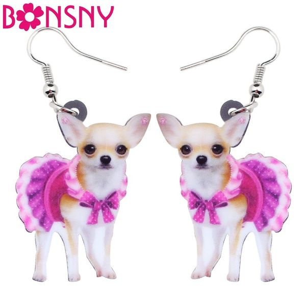 

bonsny acrylic pink dress chihuahua dog earrings big long dangle drop animal jewelry for girls women ladies teen accessories pet, Silver
